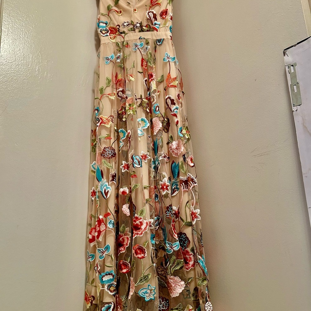 Naked dress.  Beige Maxi Dress with Multicolor Floral Embroidery - Picture 7 of 12